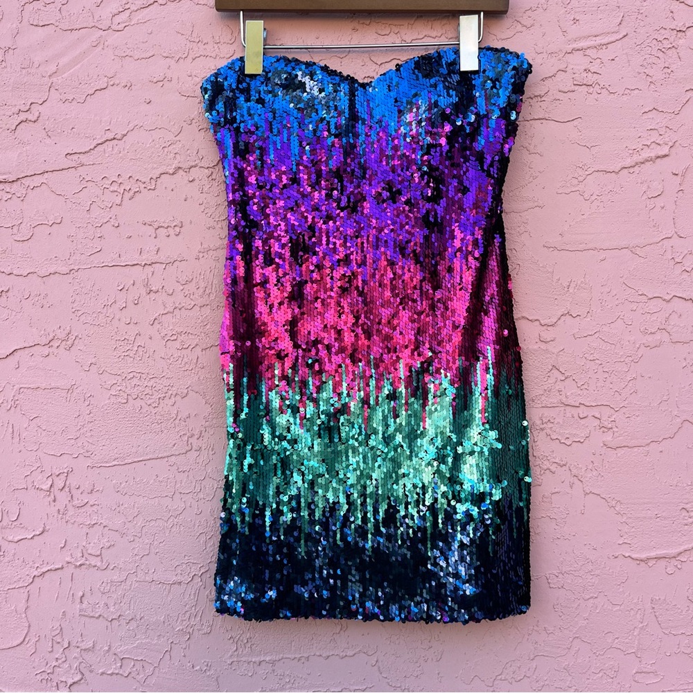 As U Wish Sequined Strapless Dress Rainbow Size Large